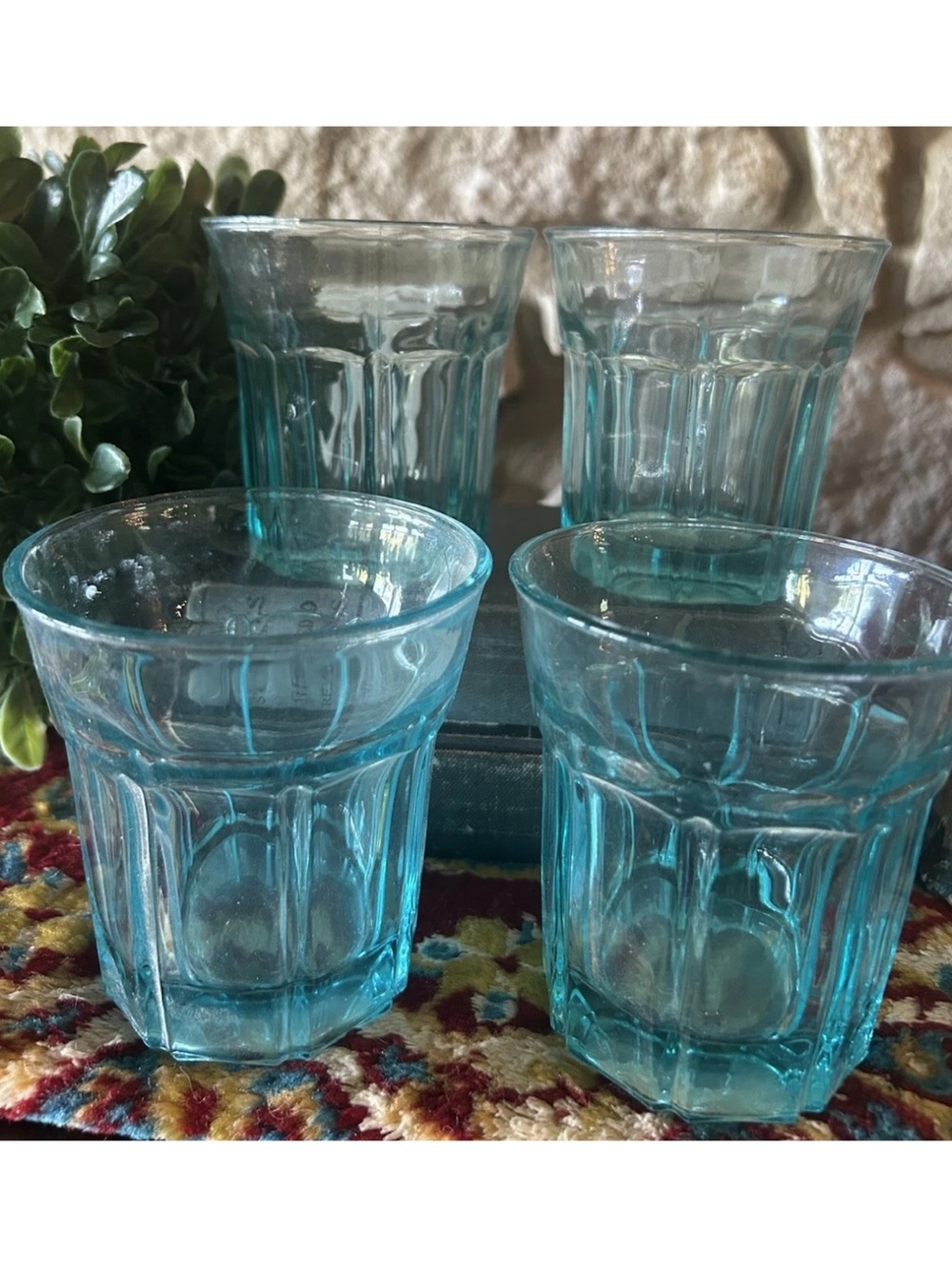 4 Vintage Noritake Light Blue Provincial Lowball Glasses Tumbler Japan Excellent